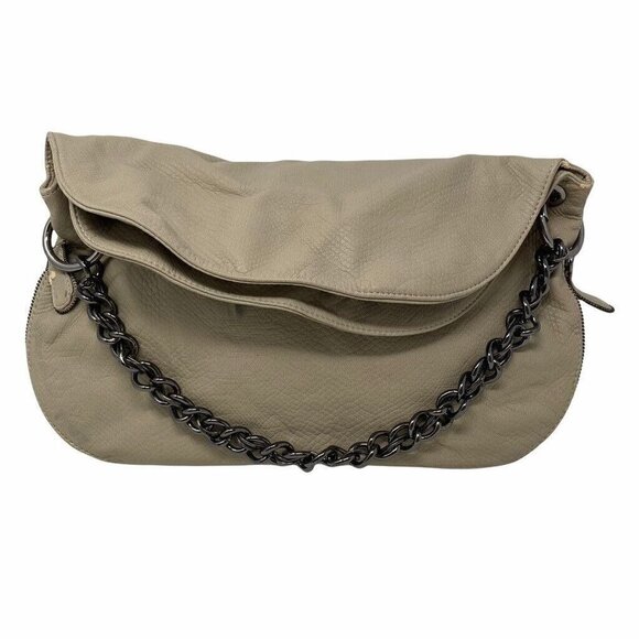 Deux Lux Womens Putty Crossbody Bag Beige Zipper Leather Chain Large NEW - Picture 1 of 11